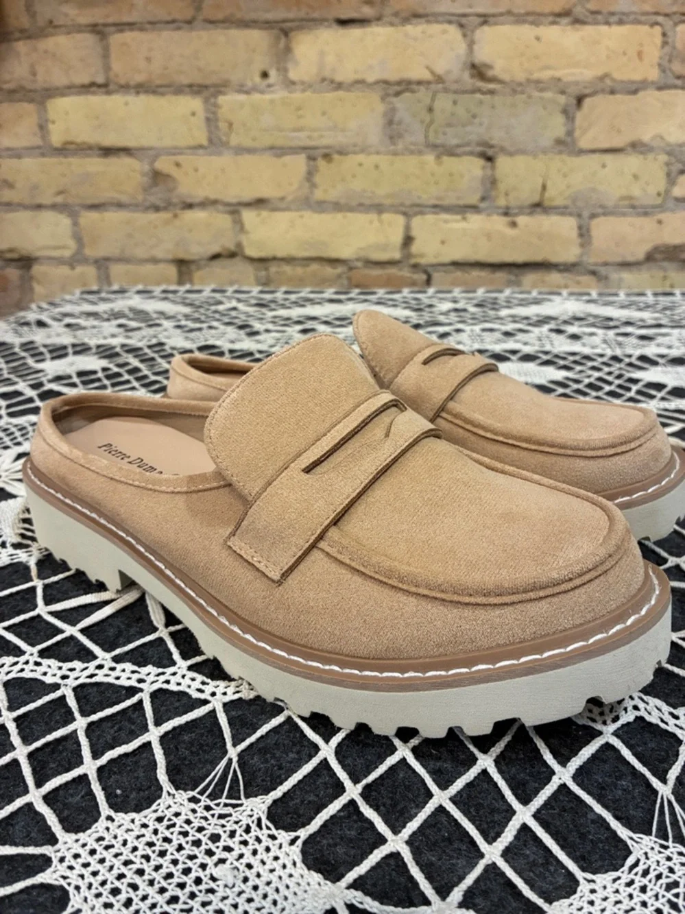 Pierre Dumas Mora Tan Faux Suede Chunky Slip-On Loafers, 9 - Picture 2 of 6